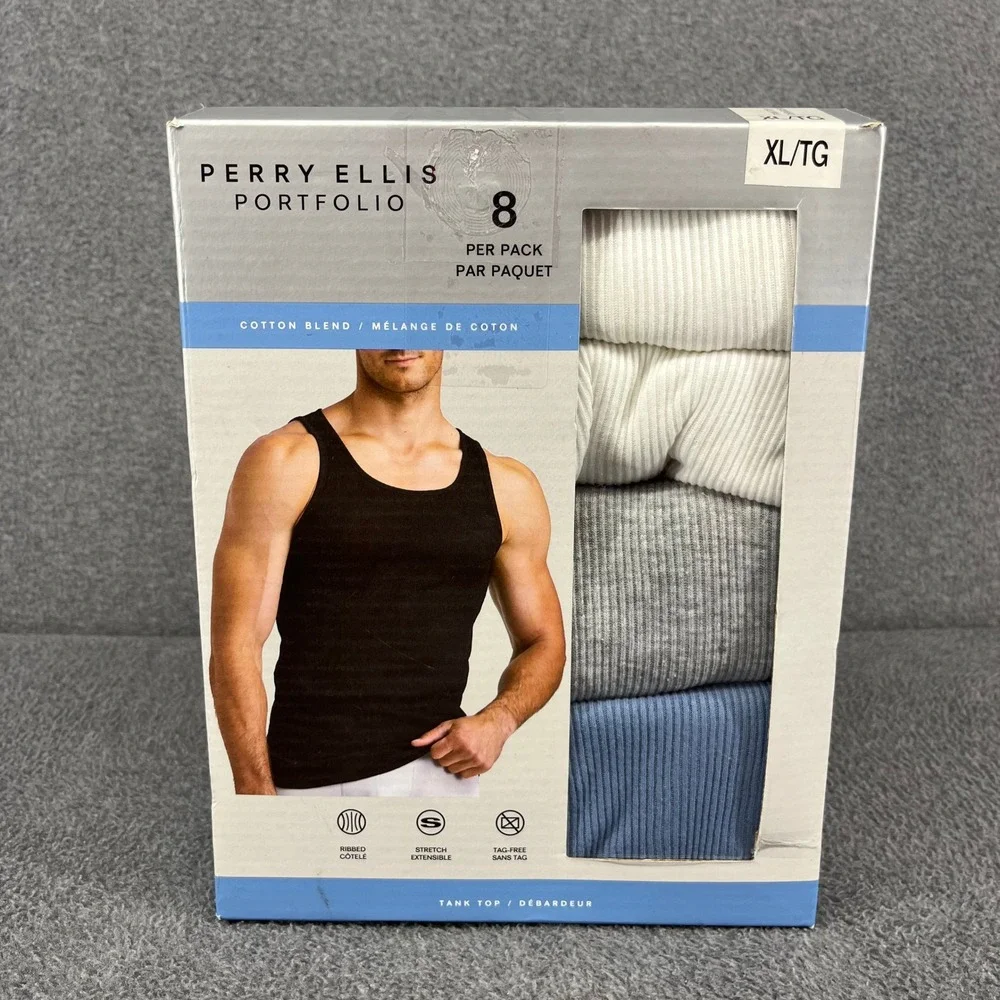 Perry Ellis Portfolio Tank Top Men XL Multicolor 8 Pack Ribbed Cotton Blend New